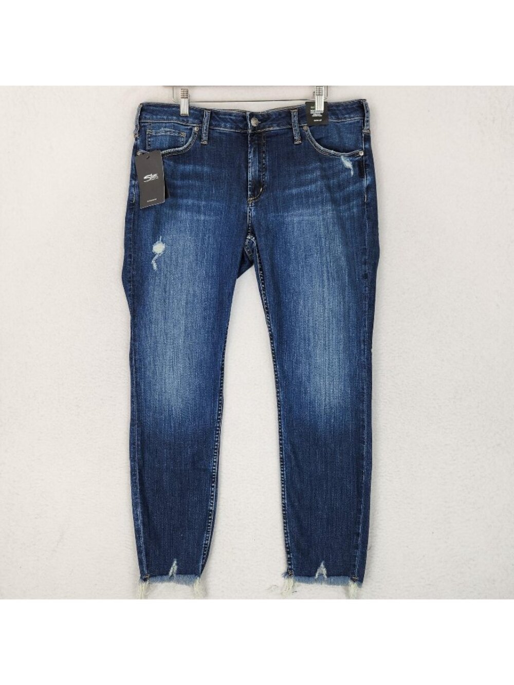 Silver Jeans Jeans Womens 34X27 Blue Most Wanted Skinny Distressed Raw Hem NEW